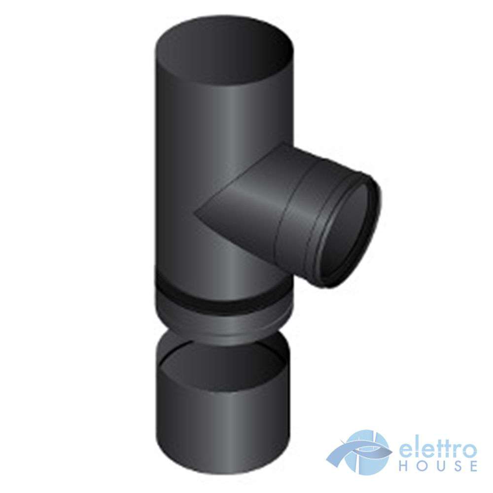 CONDOTTO FUMI a T, M-F diametro 100mm INOX per STUFE A PELLET + tappo raccolta incombusti