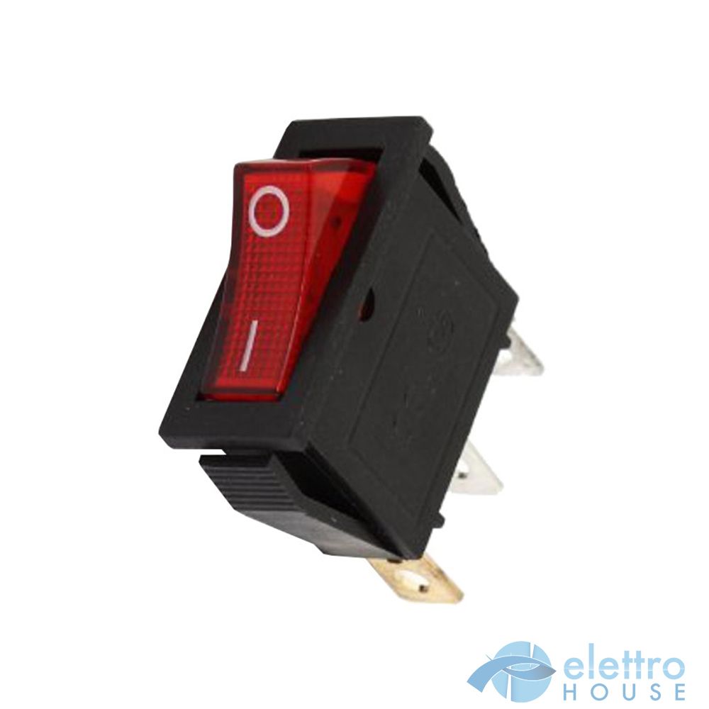 Interruttore Bipolare Luminoso 220Vca 15A Rosso - Con Faston, Autobloccante