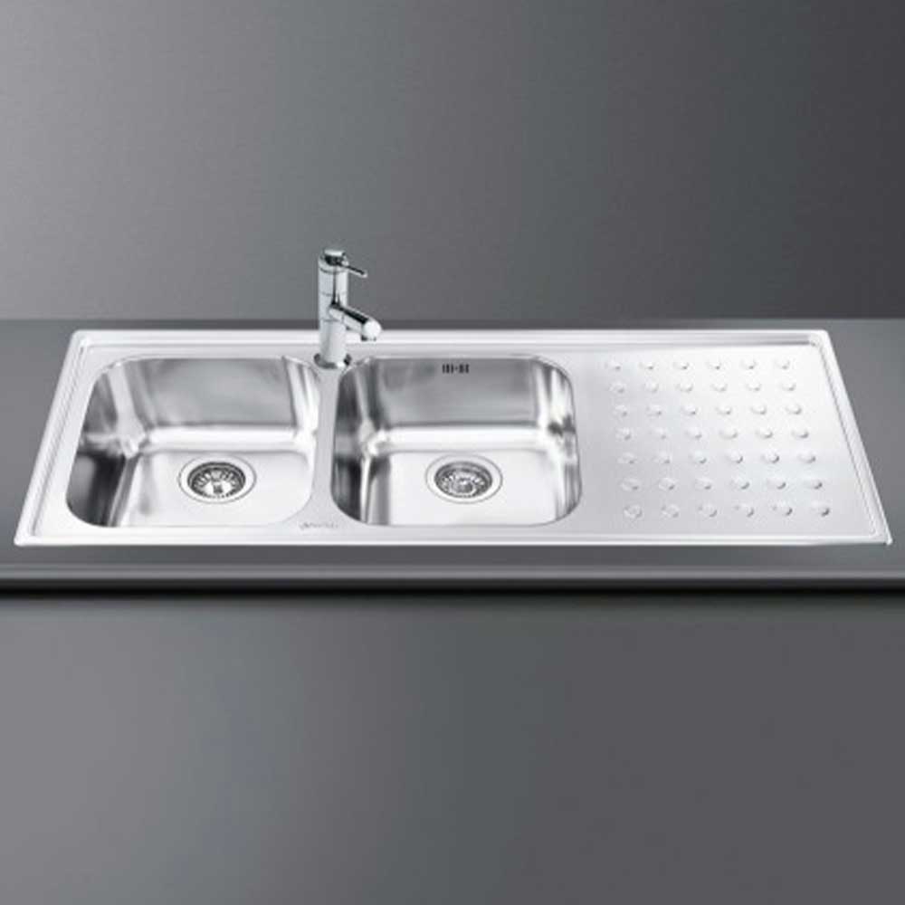 Lavello-due-vasche-SMEG-LV116D-3-in-acciaio-Inox-sgocciolatoio-a-destra