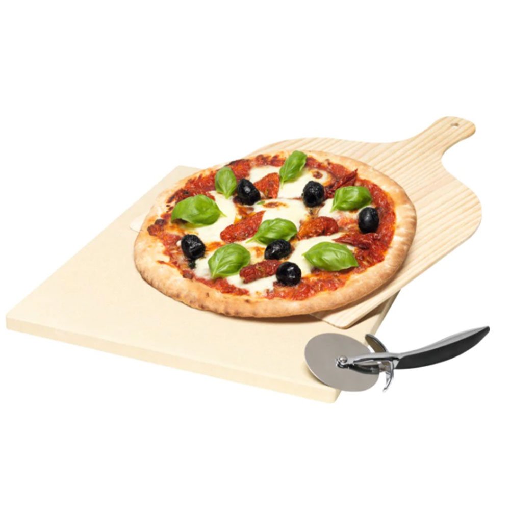 Pietra refrattaria per pizza + Pala di legno e tagliapizza inox Rex  Electrolux 33x38